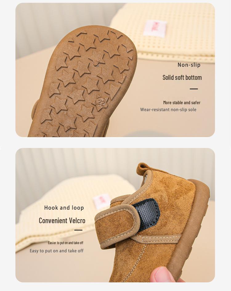 Зимние ботинки Birkenstock в корейском стиле для девочек 2025 года, на толстой подошве, с мехом - Теплые, модные, однотонные хлопковые ботинки для детей