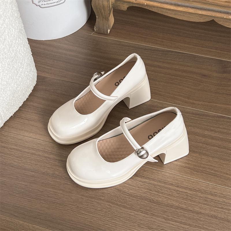 Черные ретро туфли на высоком каблуке из маленькой кожи для женской коллекции весна 2025, универсальные туфли Мэри Джейн, увеличивающие рост, для ношения с юбкой