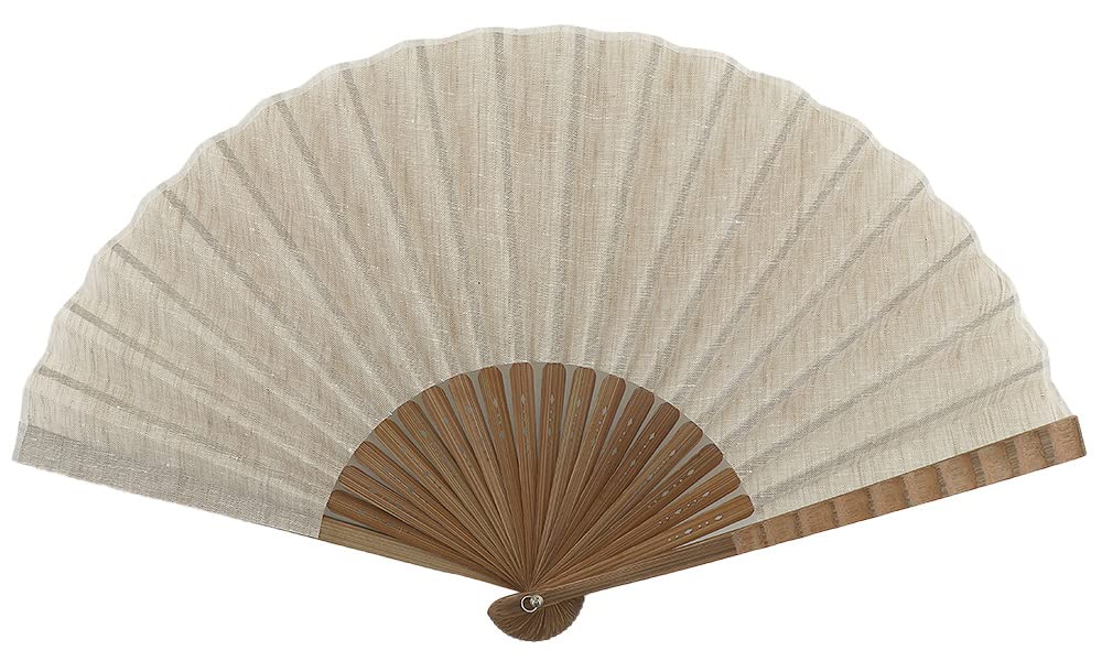 Onishi Ken Seihan Linen Dungaree Natural Fan, 23cm, White, "Ripple" S22-LID04