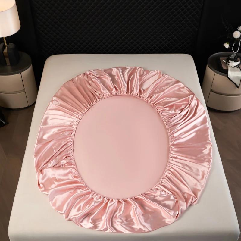 1 шт. Сатин Эластичная Натяжная Простыня Однотонный Чехол на Матрас для Односпальной Двуспальной Двуспальной Кровати King Queen Full Twin Простыня Сатин Постельное Белье