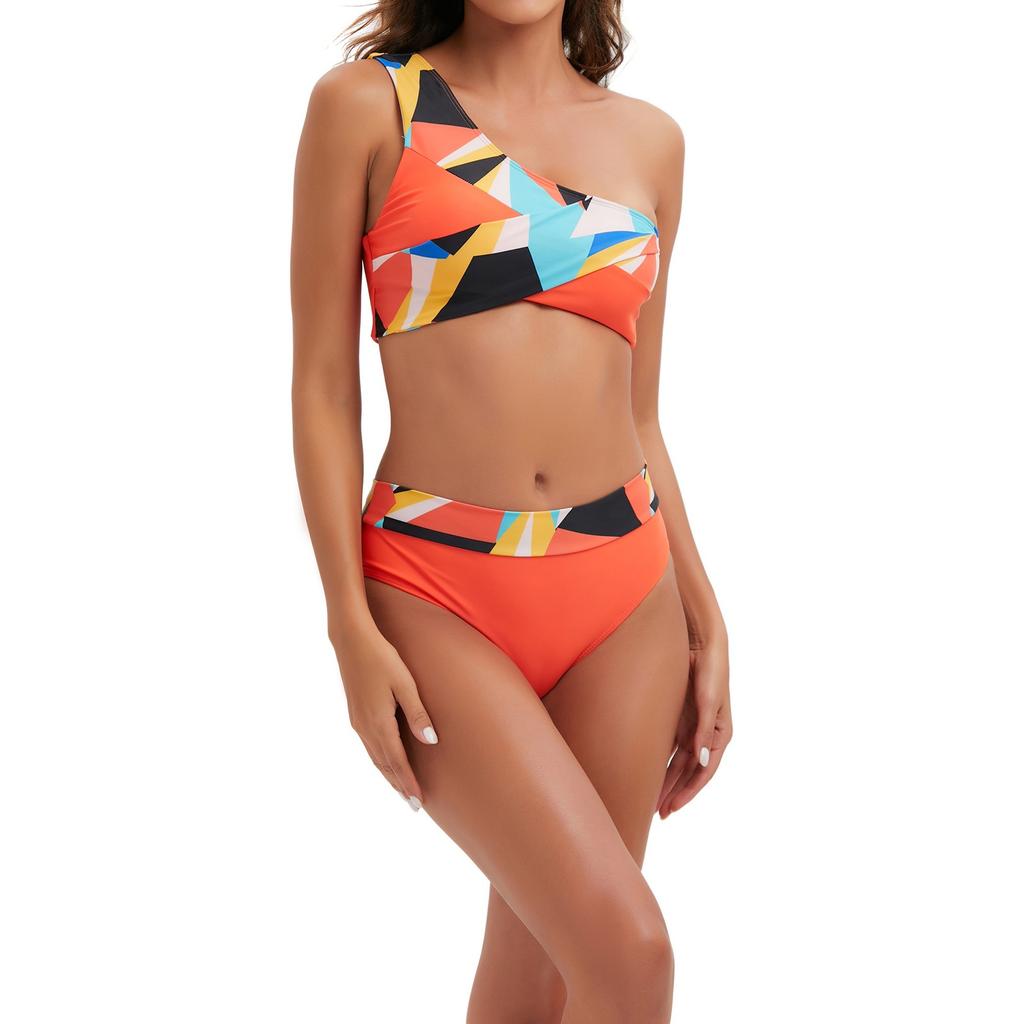 Women's Sexy Split Swimsuit One Shoulder Bikini Print Small Fresh Swimsuit