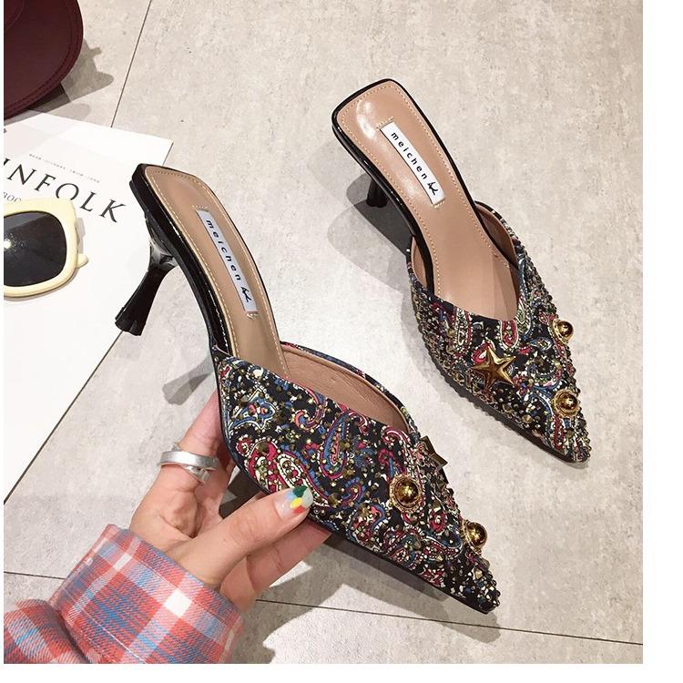 Сандалии с острым носком на каблуке, женские тапочки со стразами, сексуальные туфли со стразами для женщин, по акции, маленький размер 39
