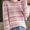 Осенне-зимний новый полосатый женский трикотажный свитер с длинным рукавом и круглым вырезом, пуловер в полоску в стиле ретро, утолщенная базовая рубашка семи петель