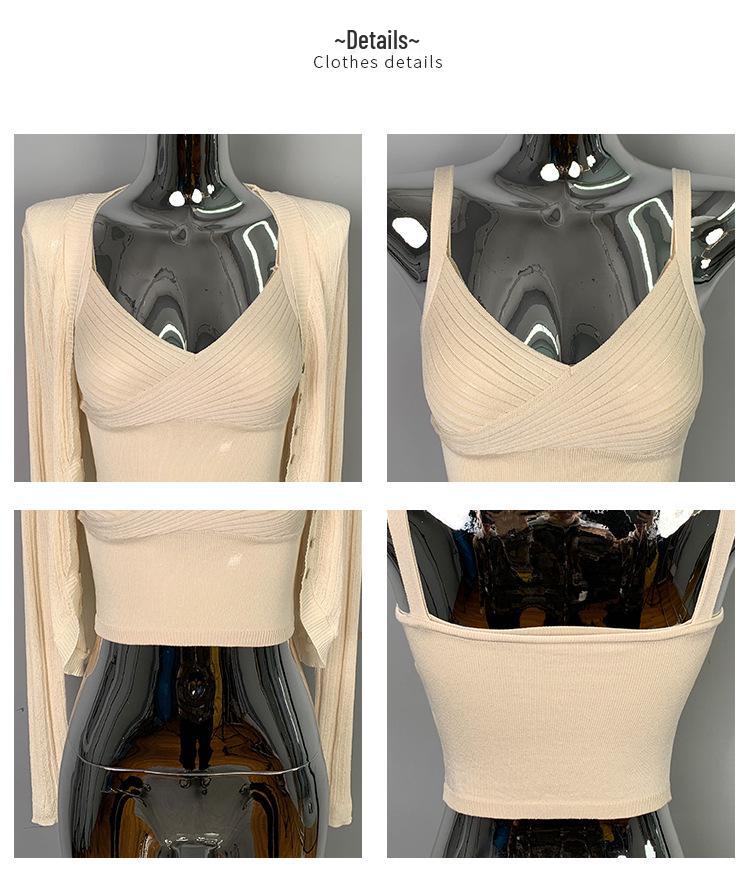 Корейский трикотажный комплект из камзола с V-образным вырезом и короткого кардигана в стиле Дондэмун для женщин