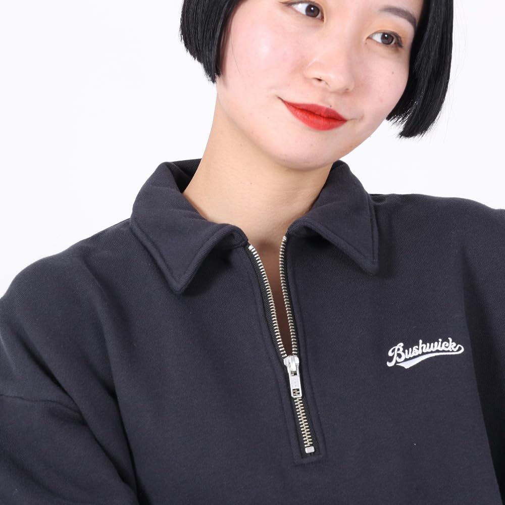 Champion Casual Long Sleeve Cotton USA Graphic Off Size L Women's Sweatshirt, 100% Print, Half-Zip, Black, (CW-Y012)