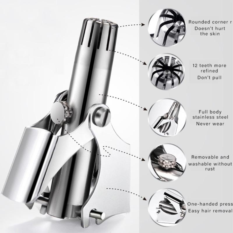 Триммер для чистки волос в носу для мужчин и женщин из нержавеющей стали ручной механический бритвенный станок моющийся инструменты для удаления волос с щеткой