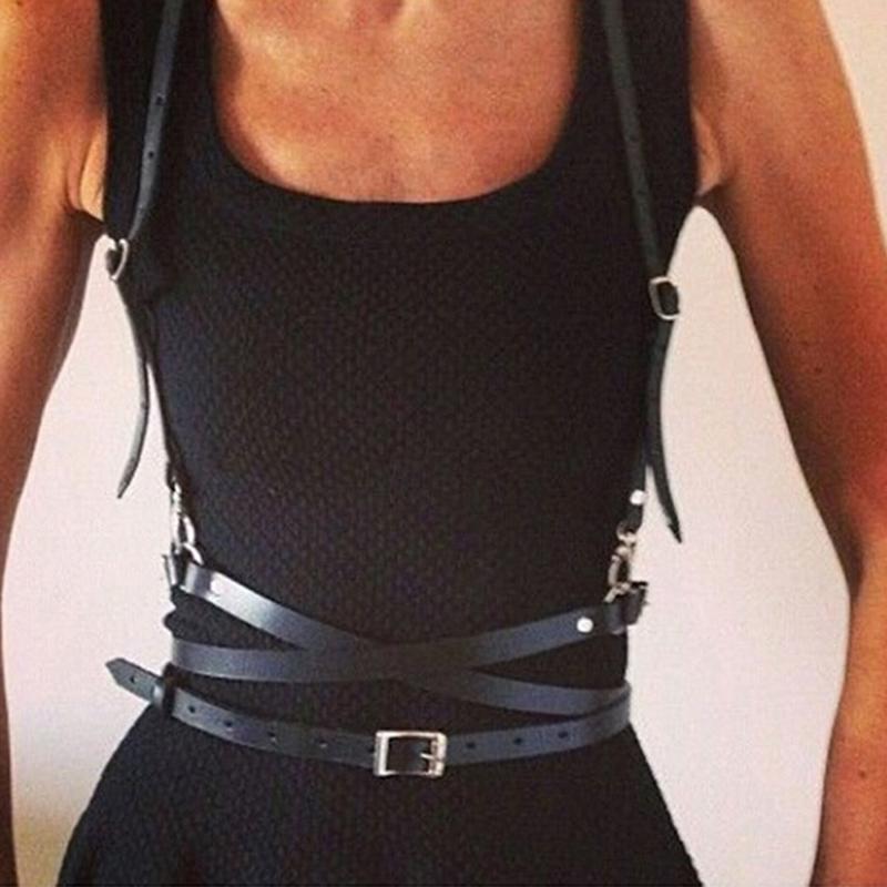 Faux Leather Body Bondage Harness Waist Suspenders Belt Straps Cage Belts Black