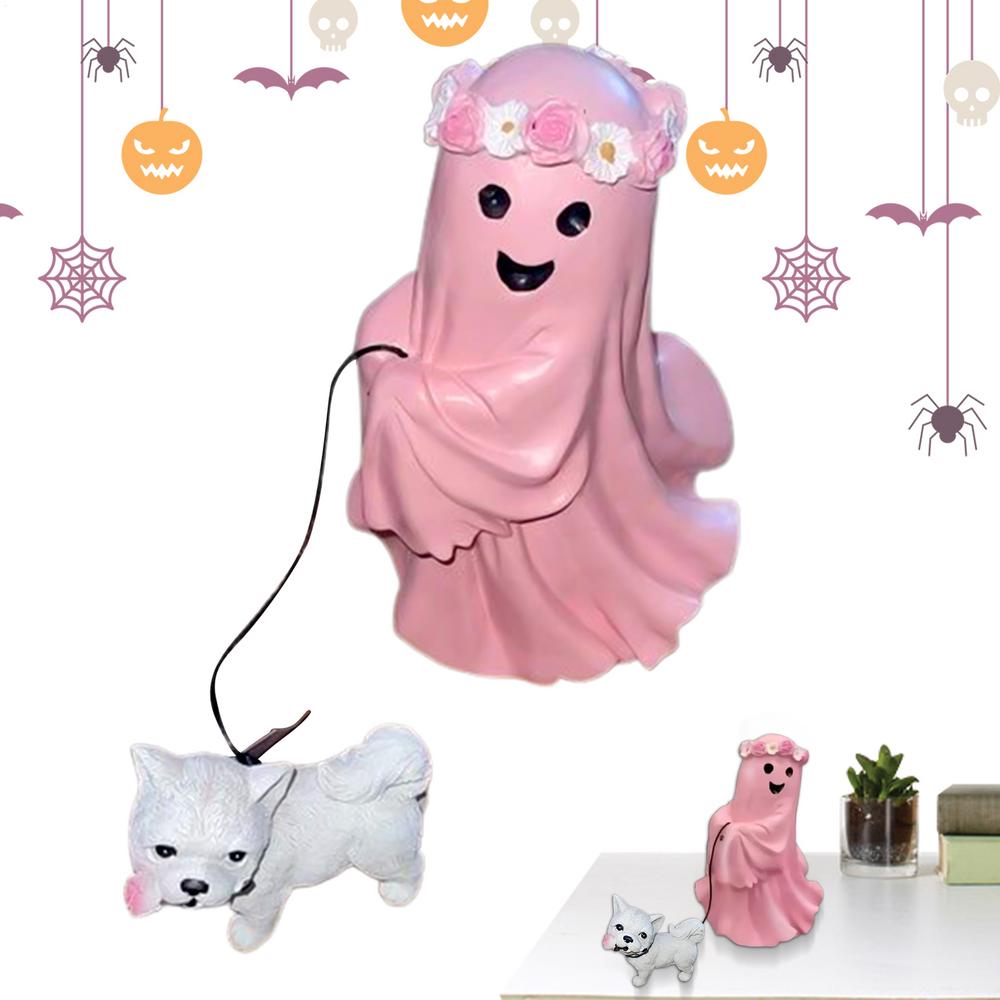 Ghost Walking Dog Halloween Desktop Ornaments Cute Resin Figurines Ornaments For Desk Table Mantle Fireplace Bookshelf Home