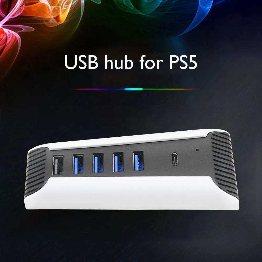 USB C Hub, USB Hub 5 в 1, высокоскоростной адаптер расширения с портами USB3.0 Type C для консоли PS5, поддержка 4 портов вывода данных USB