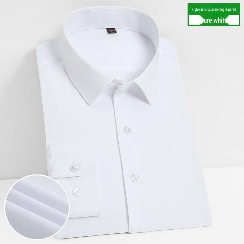 Мужская белая рубашка с длинным рукавом, облегающего кроя — эластичная, удобная, не мнется, профессиональный корейский стиль