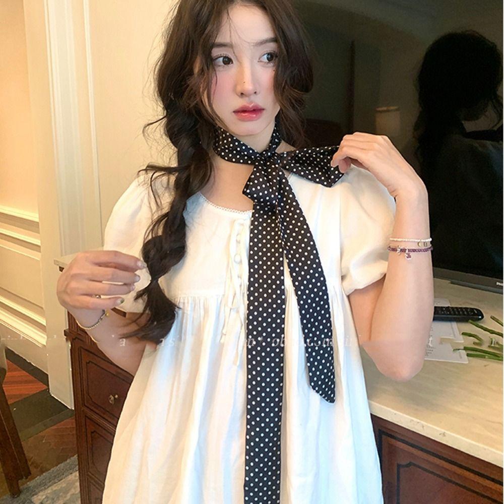 Ribbon Scarf Headband Retro Long Scarves Sweet Polka Dot Scarf Dress Decor