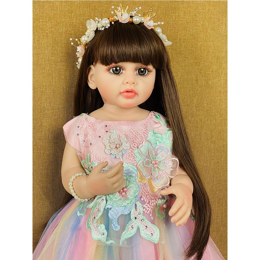 55 см 22 дюйма, кукла розового цвета, мягкая силиконовая виниловая кукла Reborn для маленьких девочек, принцесса Бетти с длинным париком, волосы, куклы, игрушки