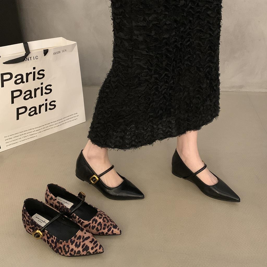 Туфли Мэри Джейн с леопардовым принтом в стиле ретро, женские, увеличивающие рост изнутри, с пряжкой в виде одного слова, маленькие кожаные туфли, весенние и летние шапочки