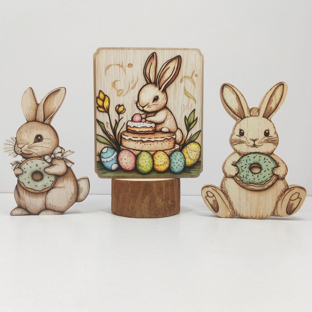 Wooden Easter Bunny Tiered Ornaments Rustic Cute Party Favors