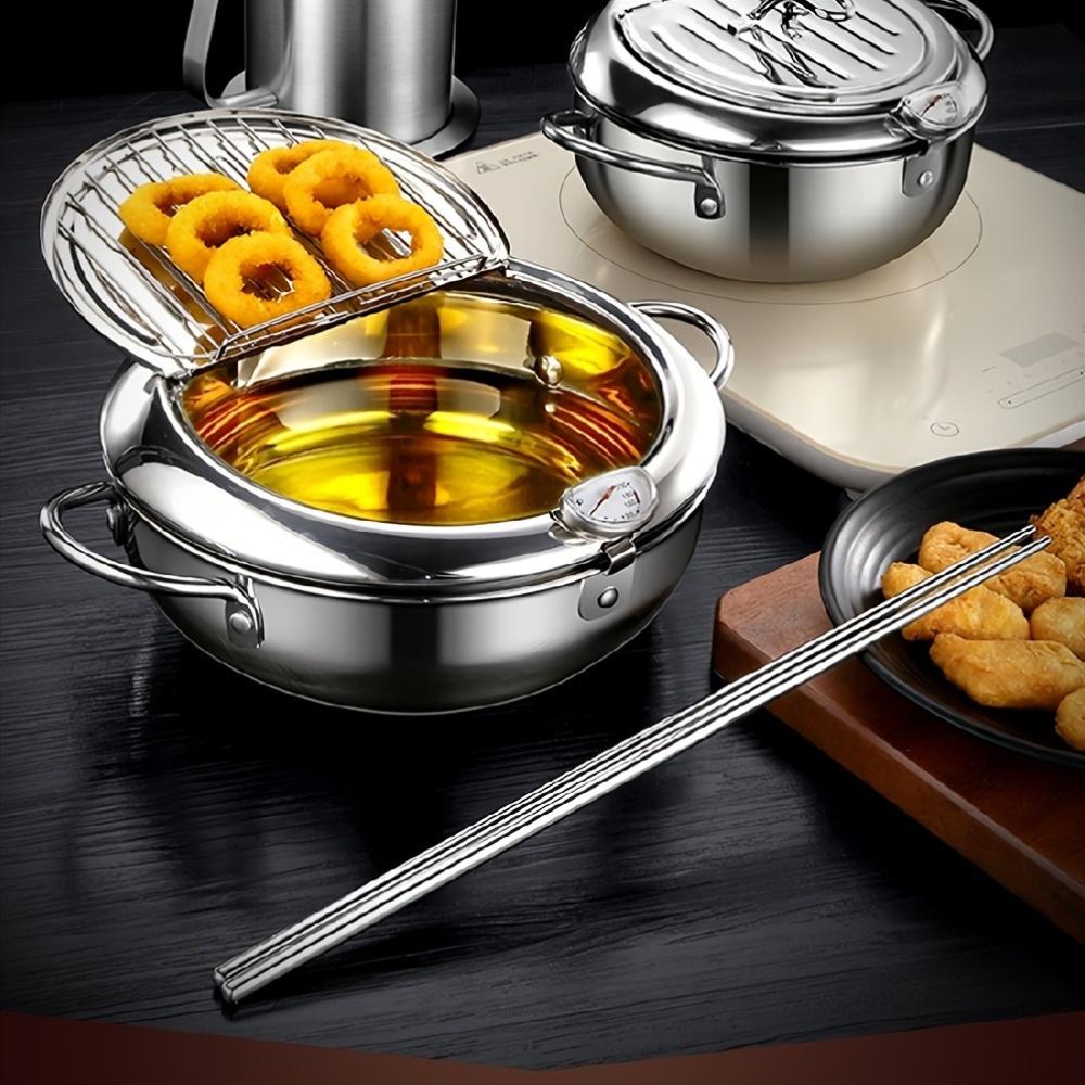 Фритюрница из нержавеющей стали с термометром и крышкой - фритюрница темпура в японском стиле с подставкой для сушки