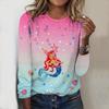 Tops For Women 3D Cute Mermaid Print Round Neck Long Sleeve T-shirt Fall Casual Slim Pullover Women's Long Sleeve Top