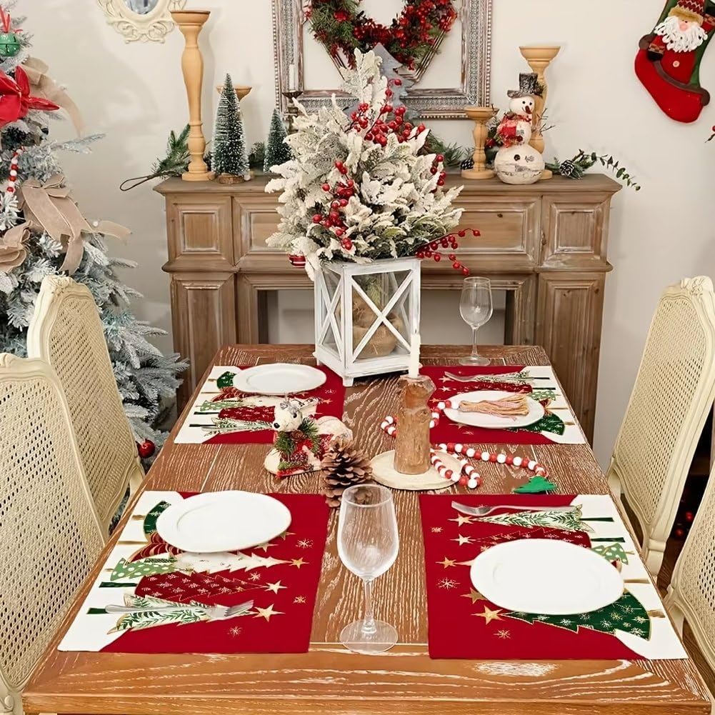 4 Red Christmas Placemats for Table Decoration