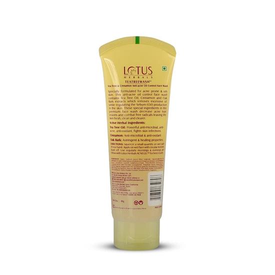 Lotus Herbals Teatreewash Гель для умывания | с маслом чайного дерева и корицей | против акне | контроль жирности | для жирной кожи | 120 мл