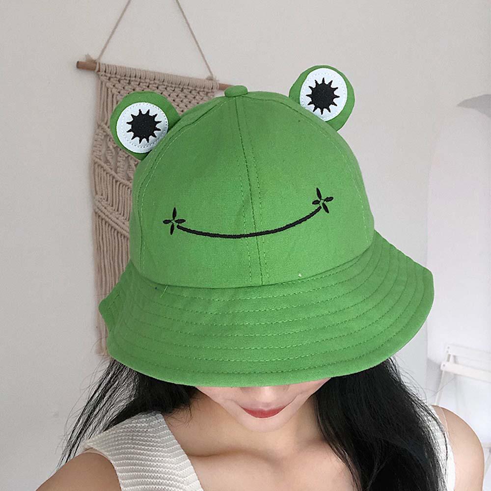 Cute Adjustable Cotton Embroidery Frog Women Fisherman's hat Visors Hat Bucket cap Sun Hat