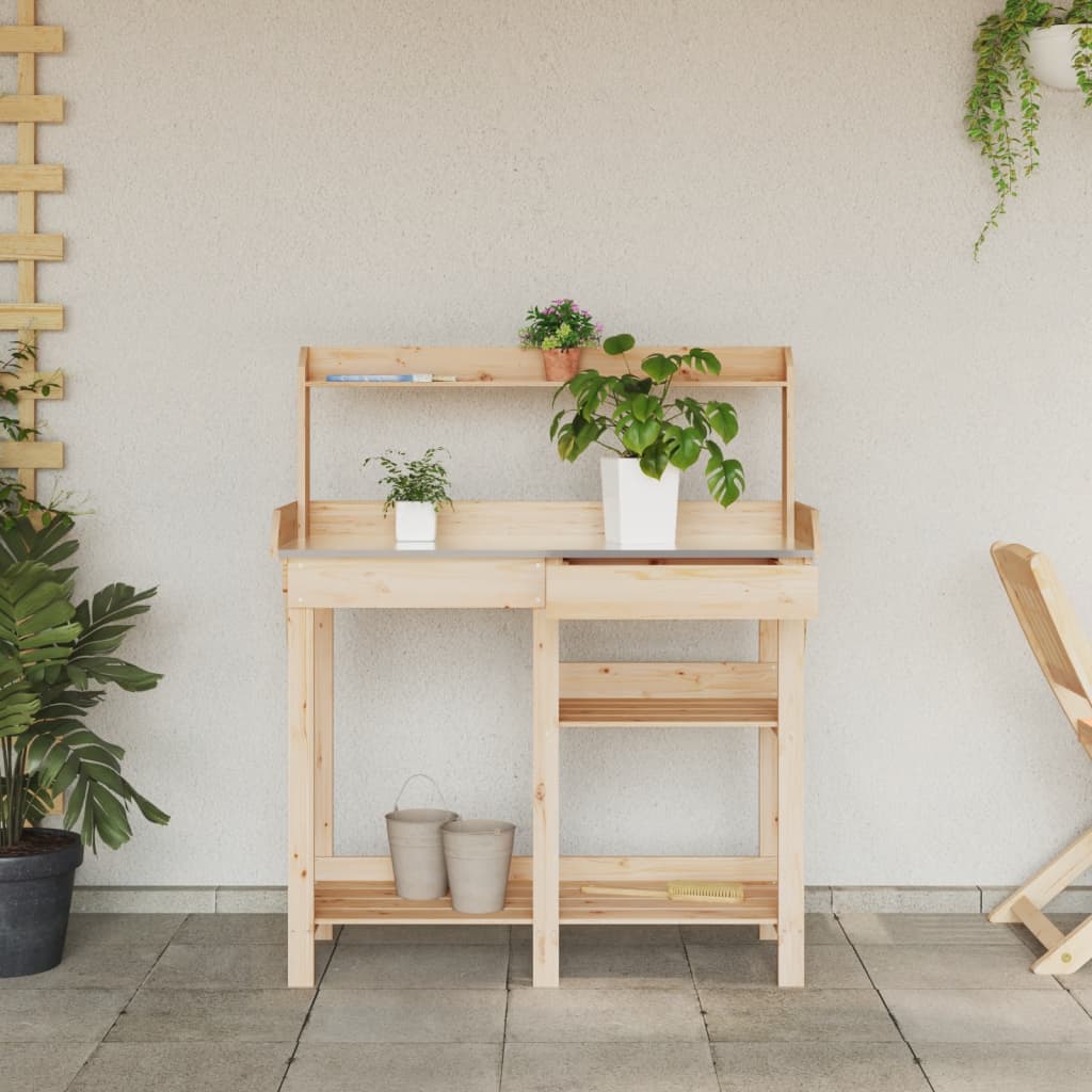 Plant Table with Shelves Solid Pine Wood