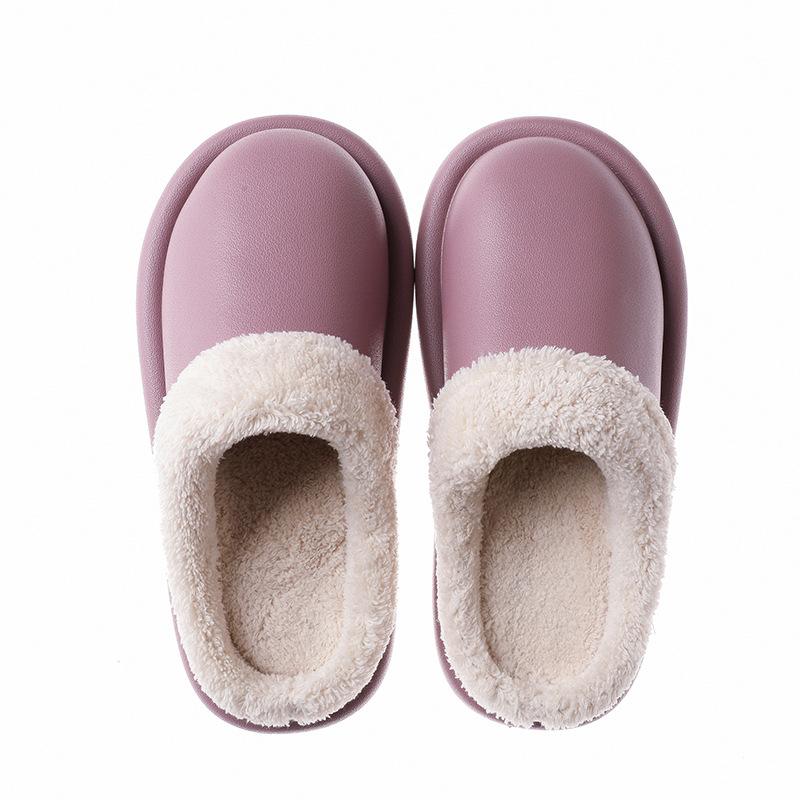 Модные водонепроницаемые зимние хлопковые тапочки из ЭВА для женщин, домашние плюшевые стельки для влюбленных, теплая подкладка, мужская обувь, домашние женские тапочки, меховые тапочки