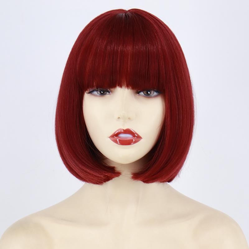 MISSQUEEN Women Cosplay Light Purple Shoulder Length Straight Bob Wig with Bangs Cosplay Purple Short Hair Synthetic Fiber Halloween Wig