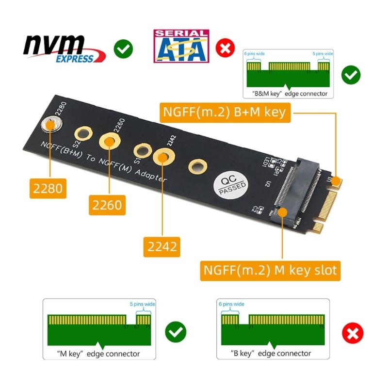 Новая версия М.2 (NGFF) Адаптер Key B+M to Key M для SSD с шиной PCIE, поддерживает тип 2242/2260/2280