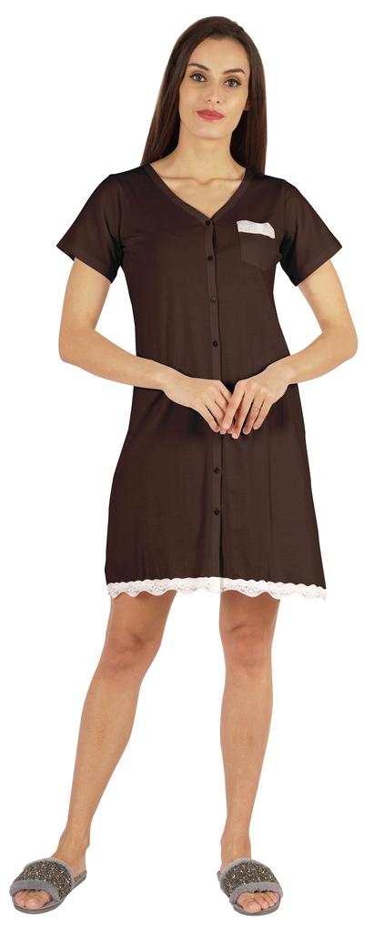 Inkmeso Solid Button Down Nightgown Sleepwear For Women  S V- Neck Nightshirt