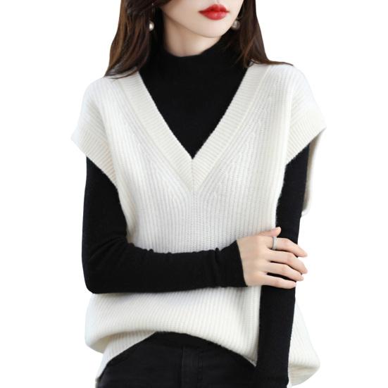 Женский осенне-зимний жилет с V-образным вырезом, свободный, без рукавов, трикотажный однотонный толстый трикотажный пуловер, эластичный, сохраняющий тепло свитер, жилет