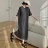 2025 Summer Plus Size Dress Women Casual Vintage Short Sleeve Solid Long Dress Loose Basic Dress