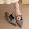 Fashionable Leopard Print Silver Buckle Wedge Heel Bag Head Half Slippers Women's 2025 New Summer Wear Thick Heel Mary Jane Cool Slippers
