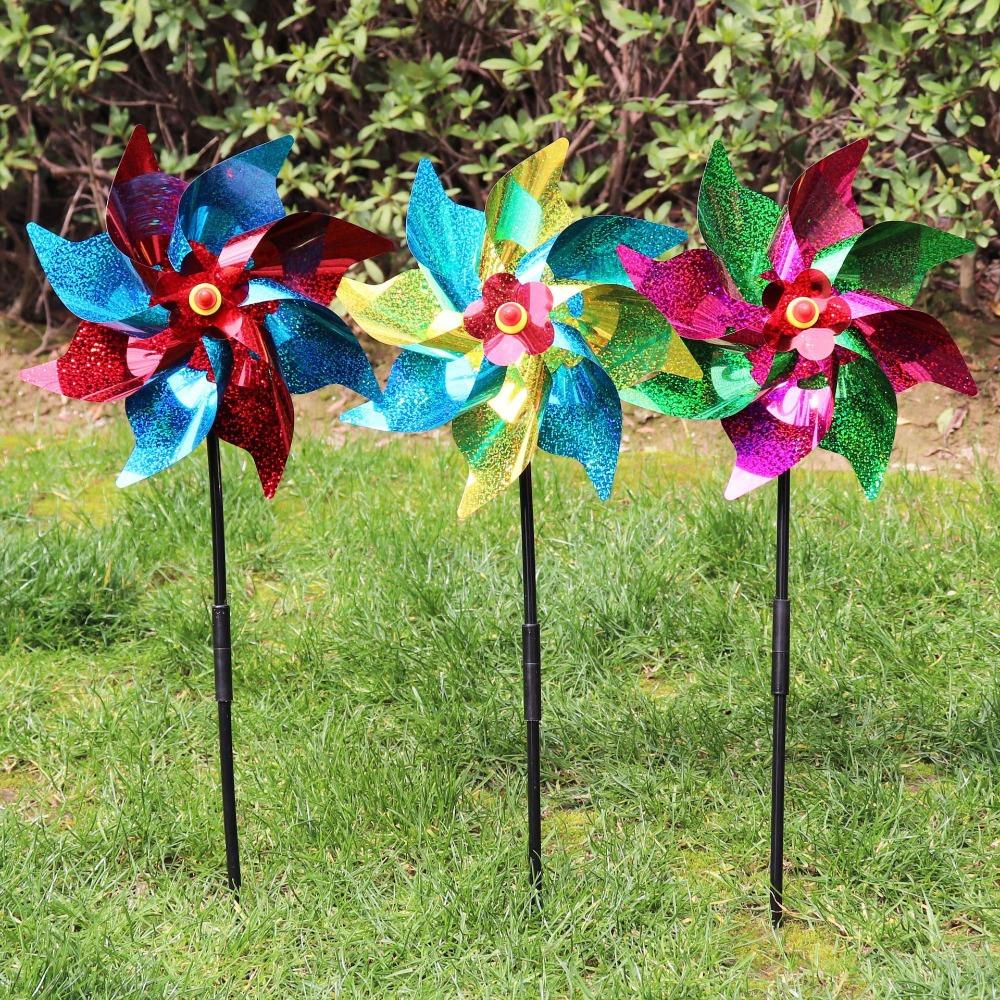 Plastic Windmill Colorful Garden Pinwheels Bird-Scaring Wind Spinner Children