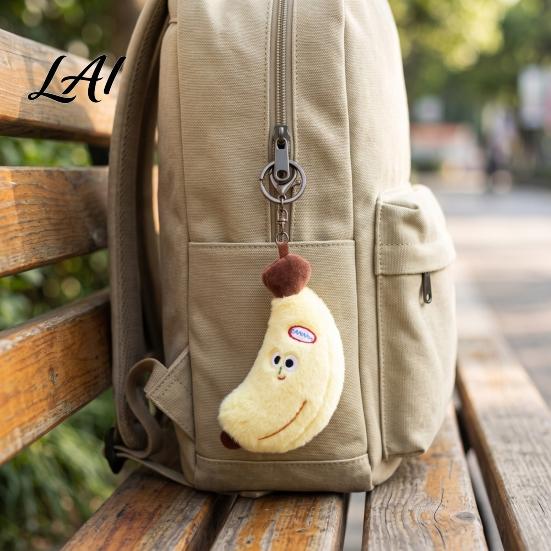 Vivid Expression Banana Clip Cute Plush Keychain Soft Stuffed Fruit Pendant Simulated Key Holder with Embroidered Face Cartoon Bag Charm for