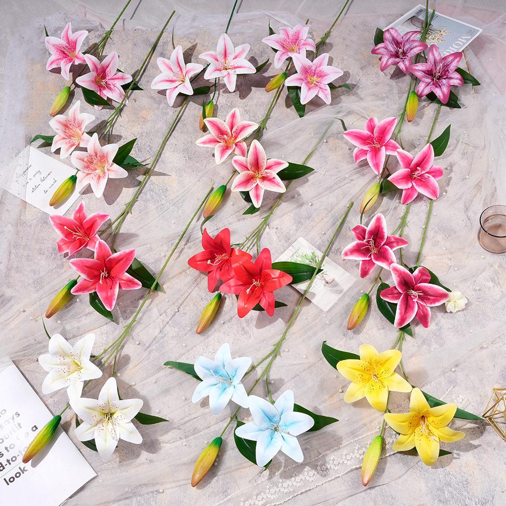 Small Lily Flower Arrangement: Two Flowers and One Bud, Silk Gel Sheet for Home Decor.