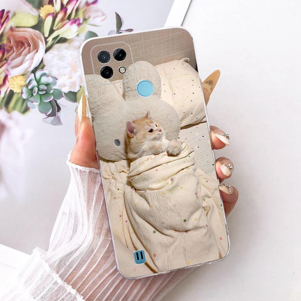 Clear Cover For Realme C21 Case RMX3201 Cute Cat Fashion Butterfly Funny Painted Phone Casing For Real me C21