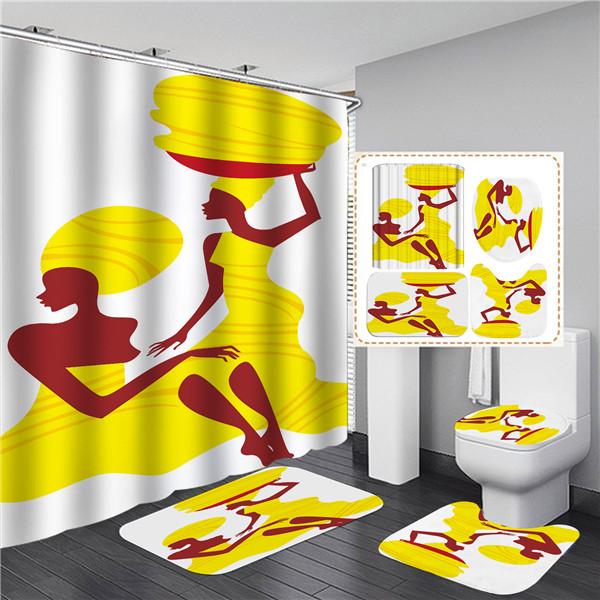 Элегантный черный афроамериканский женский комплект занавесок для душа с принтом, 4 шт., полный комплект, водонепроницаемые шторы для ванной комнаты, противоскользящие коврики для ванной, ковры, коврики