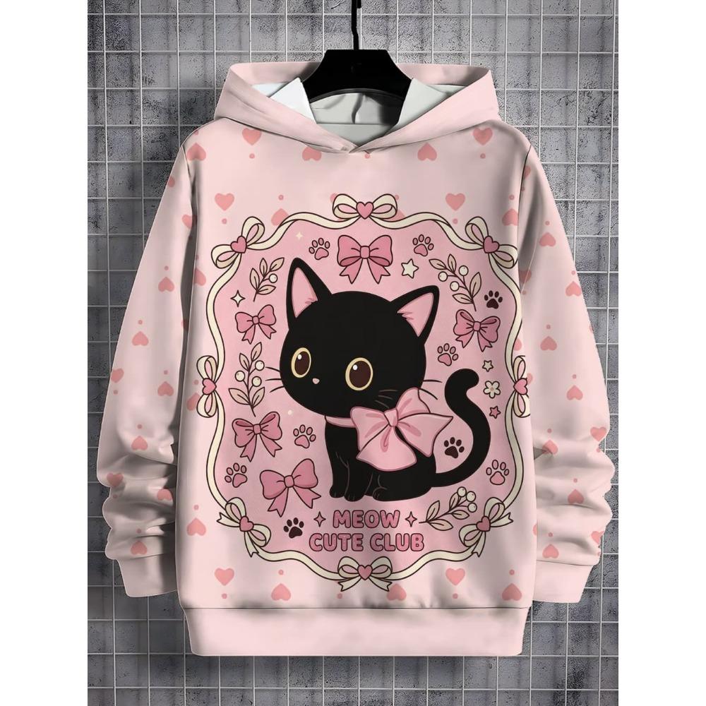Girls Clothes Hoodies for Kids Cute Cartoon Cat Printed Hoodie Spring Autumn Casual Tops Fashion Sweatshirt Children's Clothing