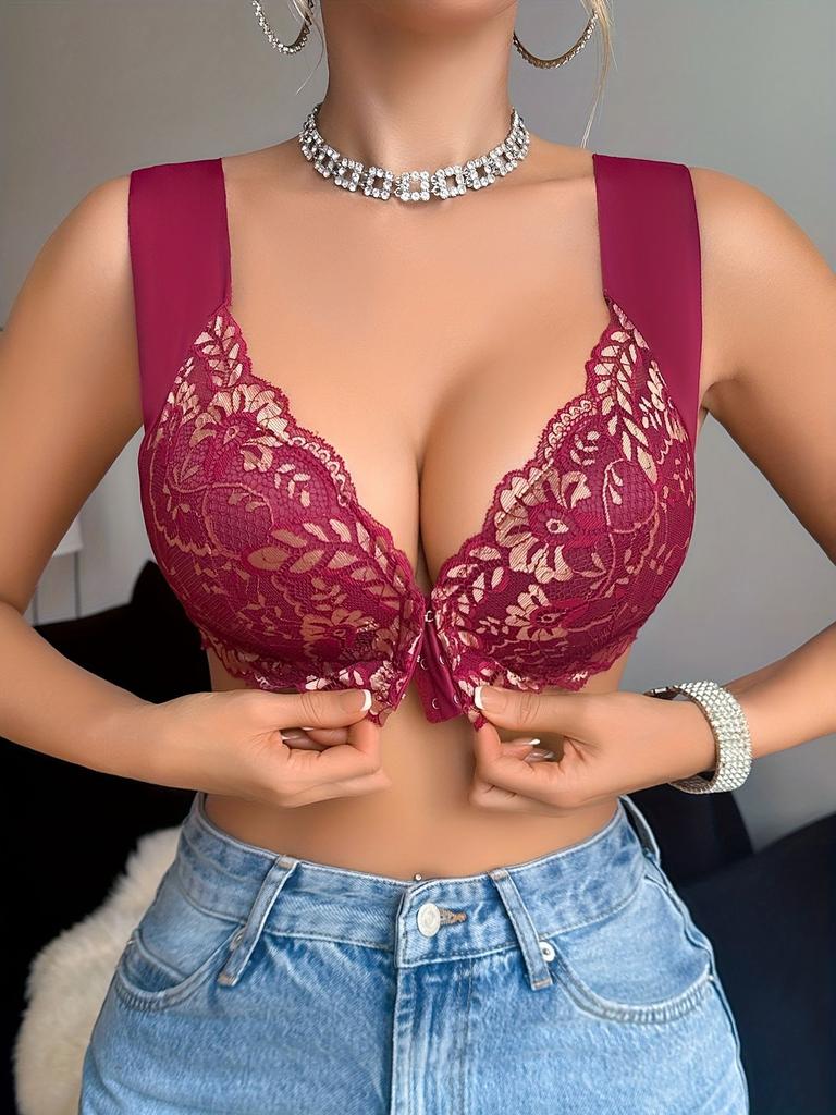 Кружевной бюстгальтер push-up с цветочным узором и застежкой спереди