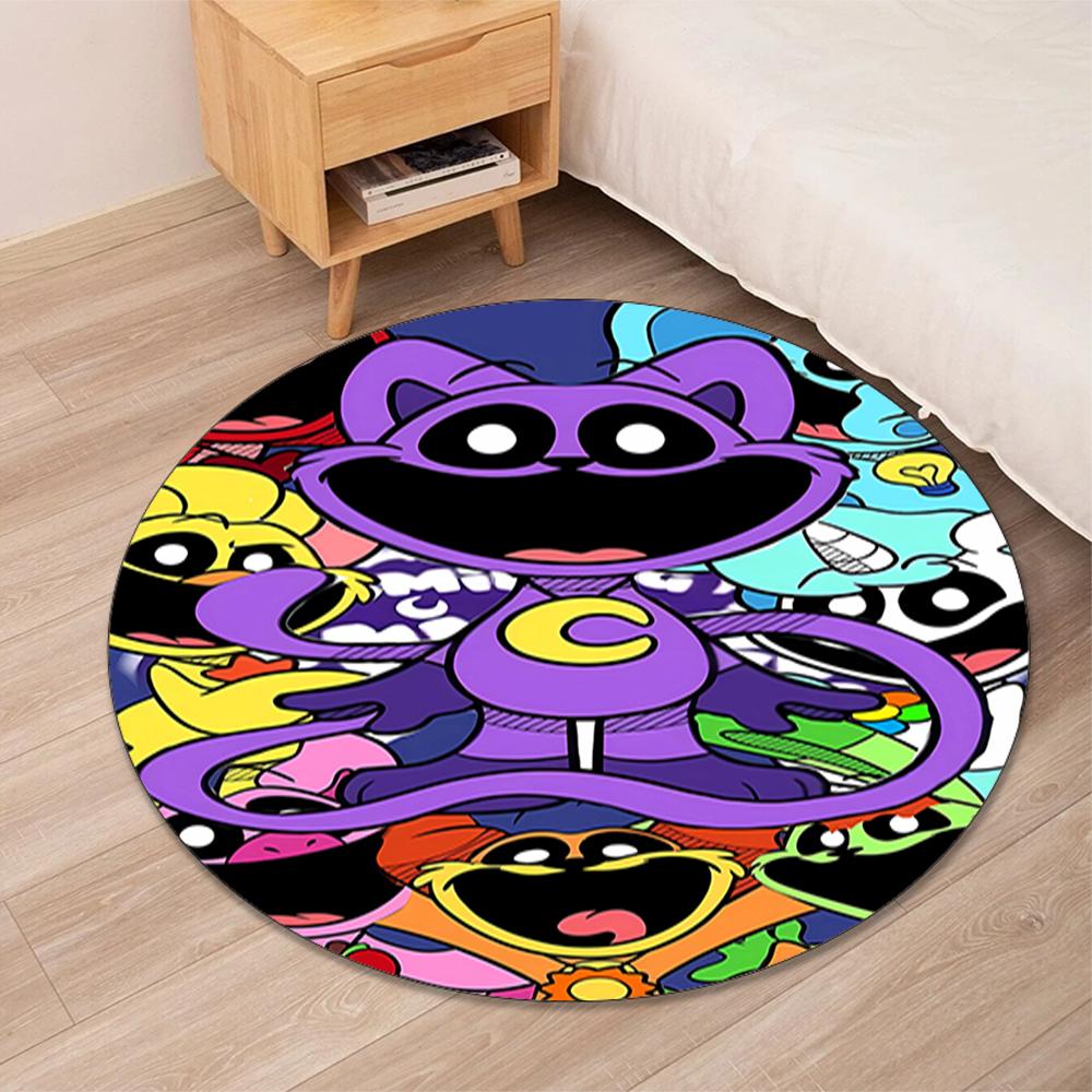 Smiling Critters Printed Round Rug Carpet Chair Rug Area Rug Entryway Doormats,for Office Chair Living Room Bedroom Kitchen Room.