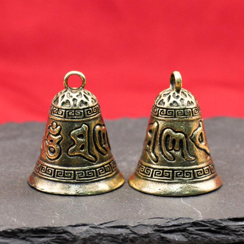 Vintage Brass Handmade Sandalwood Mantra Bell Keychain - Creative Bag Pendant for Men and Women