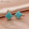 Vintage Elegant Square Imitation Turquoises Rose Gold Color Drop Earrings For Women Wedding Jewelry Fine Gift