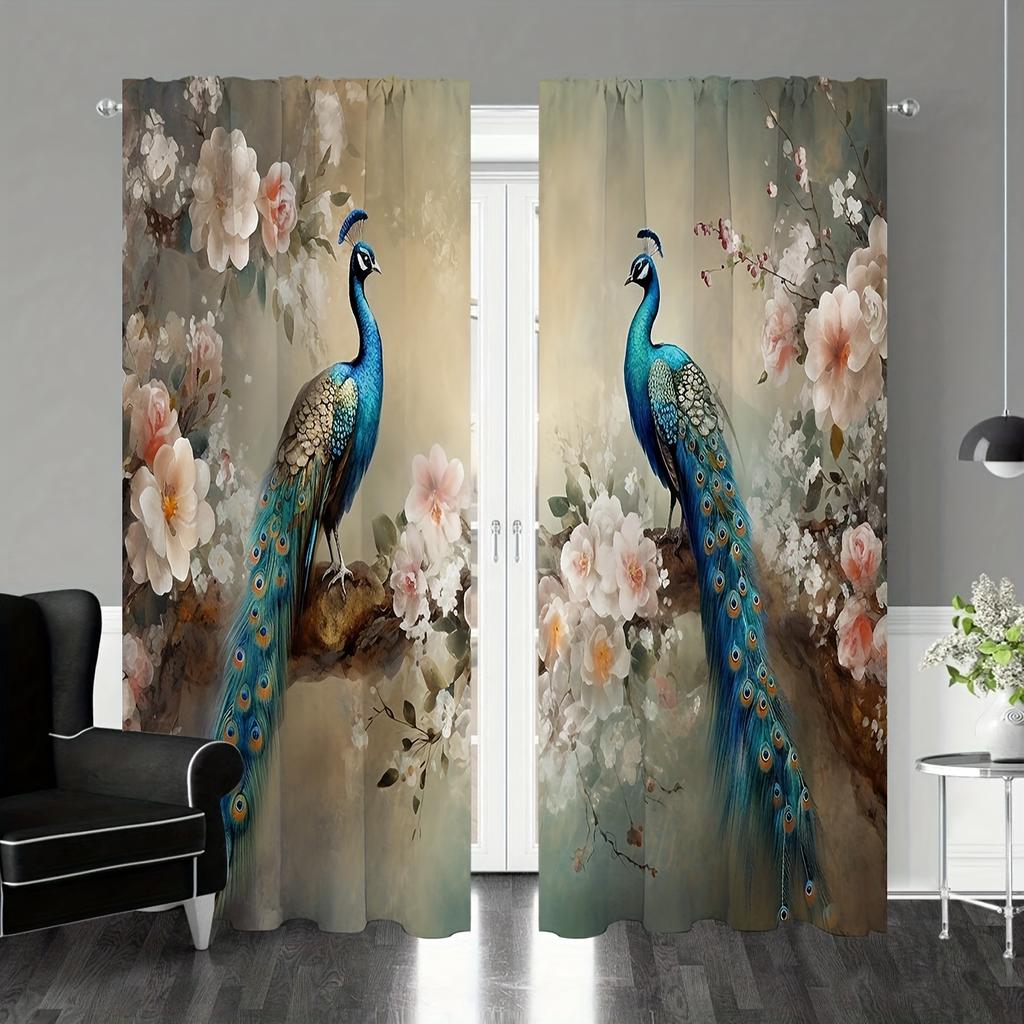 2 шт. Ретро-павлиньи шторы, полузатемняющие декоративные шторы, карманные шторы для двери, гостиной, спальни, офиса, кухни, дома