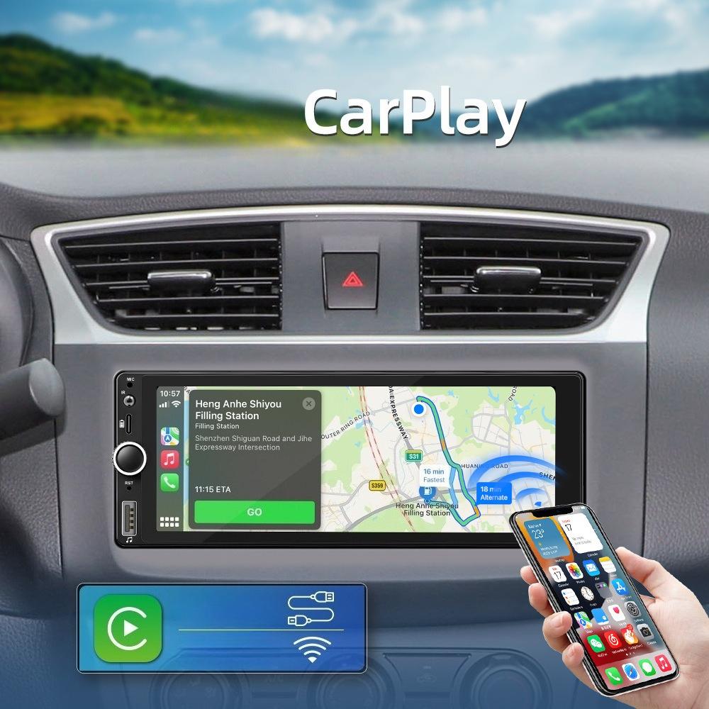 IPS 6.9 Inch 1Din Wireless or Wired Carplay Android Auto Car Radio Multimedia MP5 Player 1 Din DVD Bluetooth Stereo USB Charging