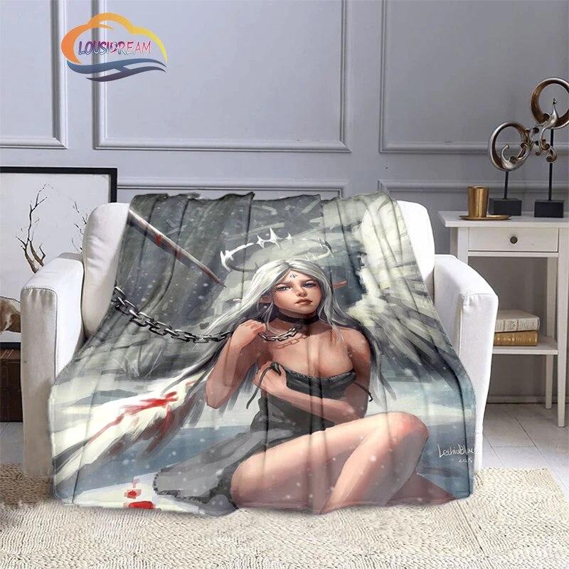 Ghost Blade Blanket 3D Printing Sexy   by Wolp Flannel Cashmere Blanket Girl Gift Beautiful Cartoon Girl