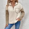 Осенне-зимний женский пуловер, повседневная толстовка с длинными рукавами и воротником-стойкой, подобранная по цвету теплая толстовка из флиса