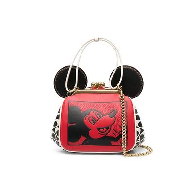 X Сотрудничество с Disney X Сотрудничество с Keith Haring Застежка-поцелуй 17 Форма Микки Мауса Кожаная Сумка Маленькая Женские сумки Красный 4716-B4RGO