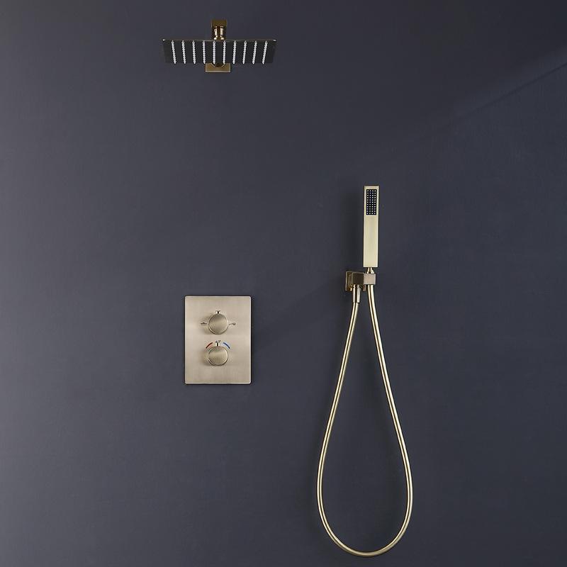 Набор для душа для ванной комнаты, матовый золотой скрытый смеситель для душа с эффектом дождя, потолочный термостатический смеситель для душа, 10-дюймовая душевая головка