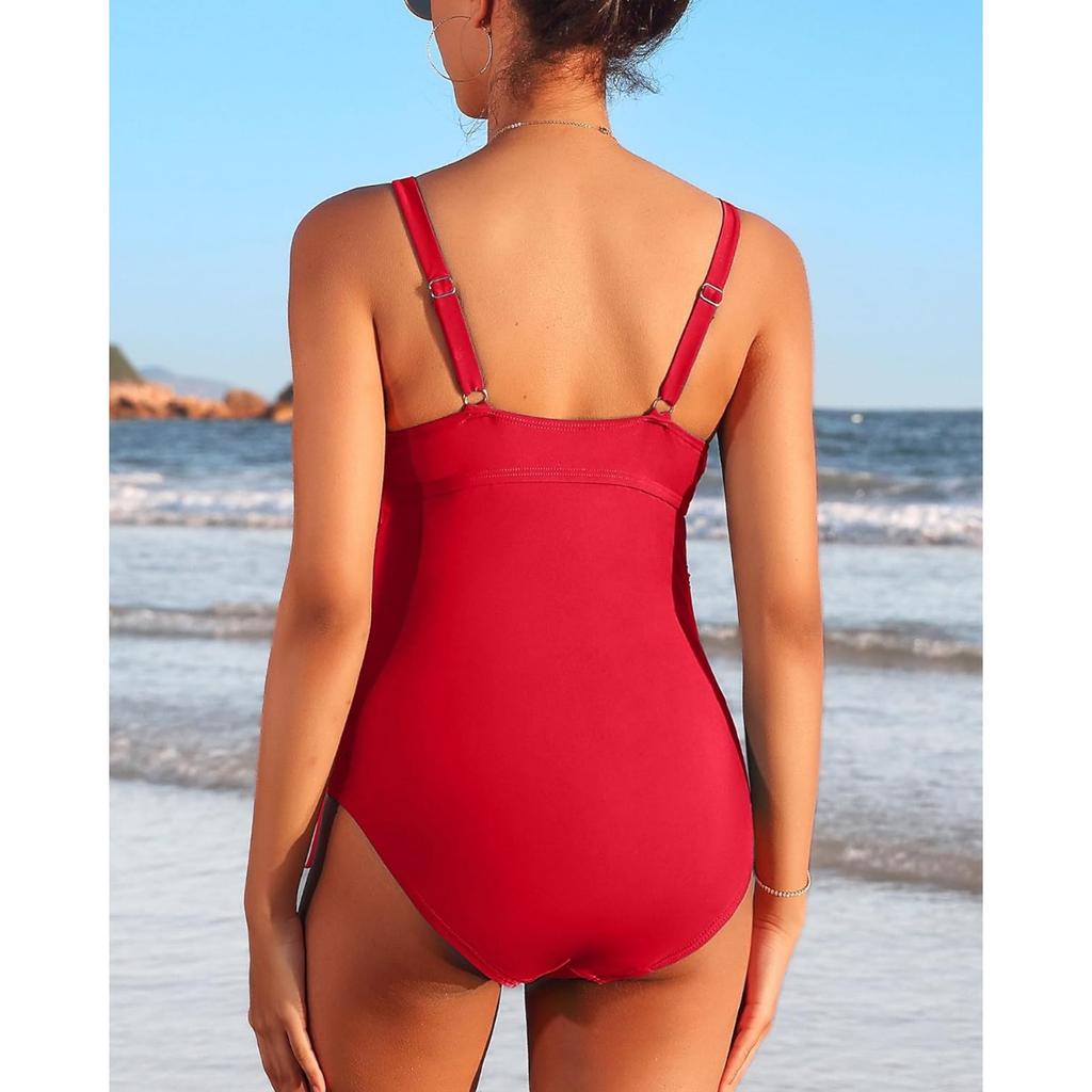 CHARMLEAKS Купальник для беременных Цельный купальный костюм с V-образным вырезом для беременных с завязками спереди и рюшами Купальники