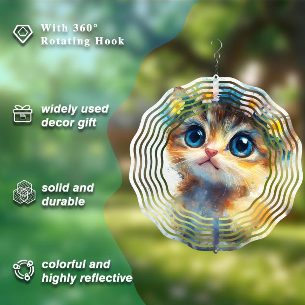 10 Inch Hanging Cat Wind Spinner Whimsical Garden Decor with 360 Hook Vibrant Cat Design for Outdoor Patio Yard Spring Summer Gift for Cat Lovers