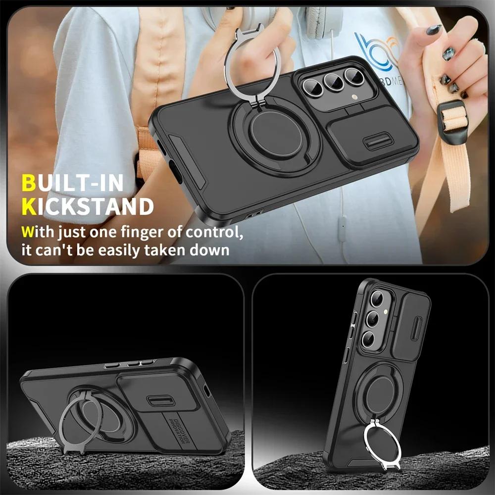 Magnetic Holder Phone Case for Samsung A17 A07 A16 A06 A55 A35 A25 A15 A54 A14 A23 A13 5G 4G A03S Slide Camera Protection Cover
